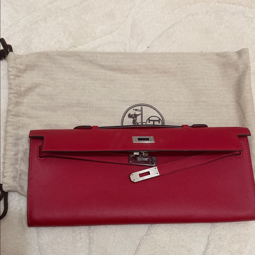 Hermes Red Leather Strap with Silver Accents